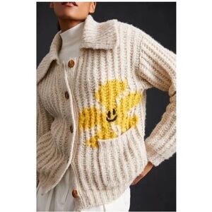 Anthropologie Smiley Faced Knit Cardigan